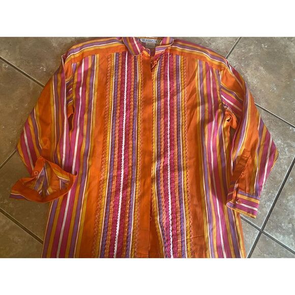 Sandra Roth Ciaosport 8 Vintage Silk Blend Striped Blouse Shoulder Pads - Picture 1 of 5